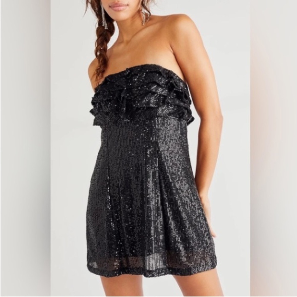 NWT Free People Frida Sequin Ruffle Strapless Mini Dress Size 6